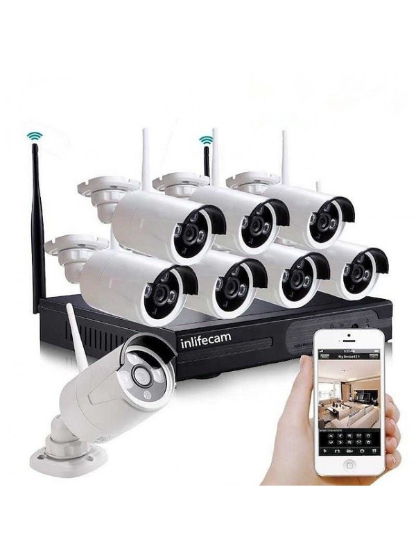 8CH Wireless NVR Kit CCTV Security System 8Pcs 1080P High Quality CCTV Wifi IP Camera IP66 Waterproof 1.3MP PAL NTSC Mobile Monitoring E-mail Alarm for Office Home #7335972