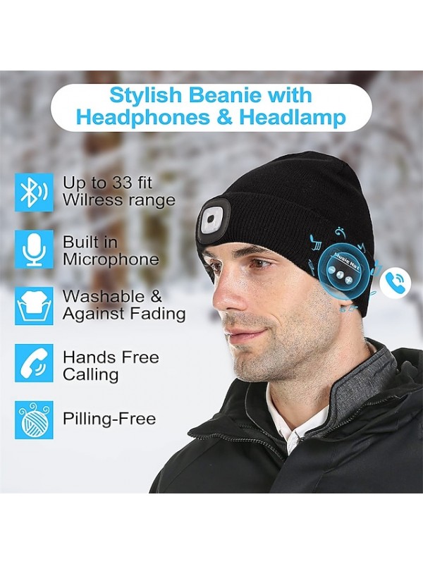 Sleep Headphones Wireless Bluetooth Beanie Hat with Light LED Cap with Headphones Built-in Stereo Speakers & Mic Tech Gift for Men Women Dad #8943259