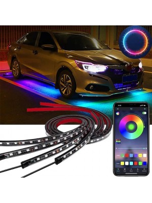 OTOLAMPARA 4pcs 100W Car Underglow Light Flexible Strip LED Underbody Lights Remote /APP Control Car Led Neon Light RGB Decorative Atmosphere Lamp #8563871