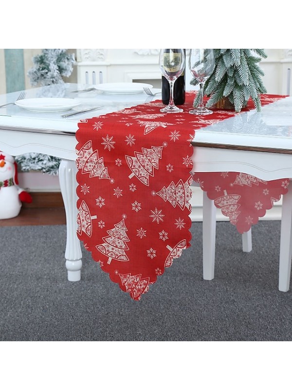 Holidays Party Table Runner Cotton Linen Rustic Table Decor Runners Kitchen Dining Table Decorations for Indoor Outdoor Xmas #8913422