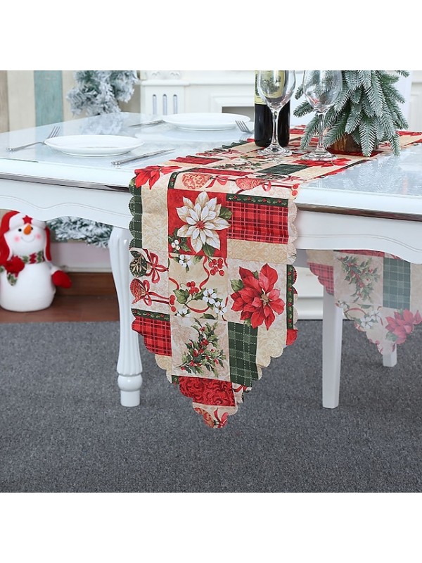 Holidays Party Table Runner Cotton Linen Rustic Table Decor Runners Kitchen Dining Table Decorations for Indoor Outdoor Xmas #8913422