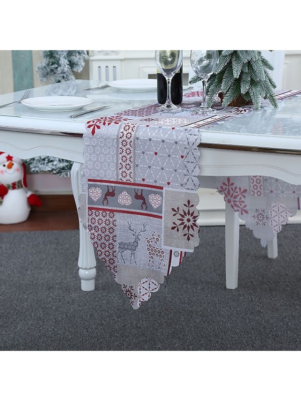 Holidays Party Table Runner Cotton Linen Rustic Table Decor Runners Kitchen Dining Table Decorations for Indoor Outdoor Xmas #8913422