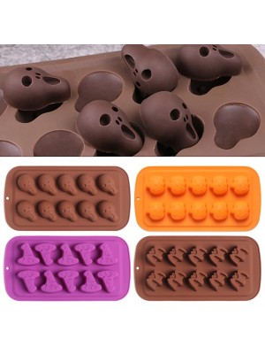 4 Packs Halloween Silicone Mold Pumpkin Cake Chocolate Cookie Mold Skeleton Heads Wizard Hats Bats Baking Mold DIY Baking Tool 3D Decoration #8755918