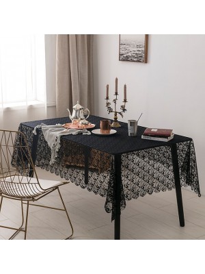 Halloween Party Halloween Table Cloth Polyester Fibre Dust-Proof Lace Solid Colored Holiday Table Cover Table decorations for Desk Rectangular 150*220 cm Black 1 pc #8156078