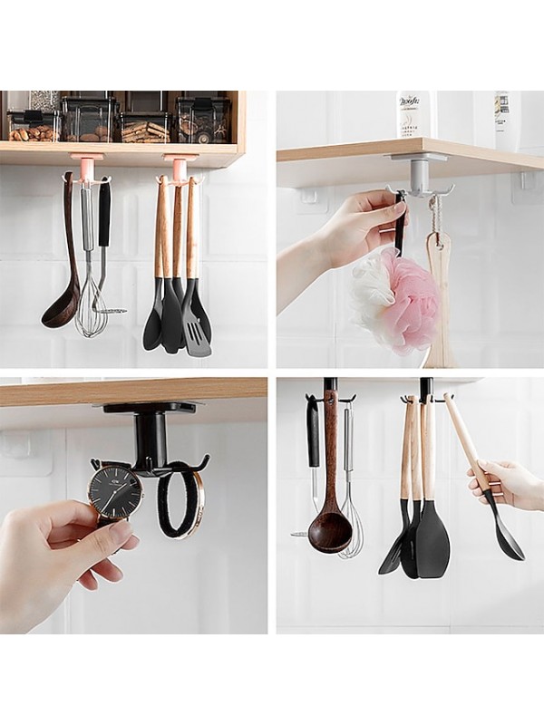 2pcs 360 Degrees Rotated Kitchen Hooks Self Adhesive 6 Hooks Home Wall Door Hook Handbag Clothes Ties Bag Hanger Hanging Rack #8809649