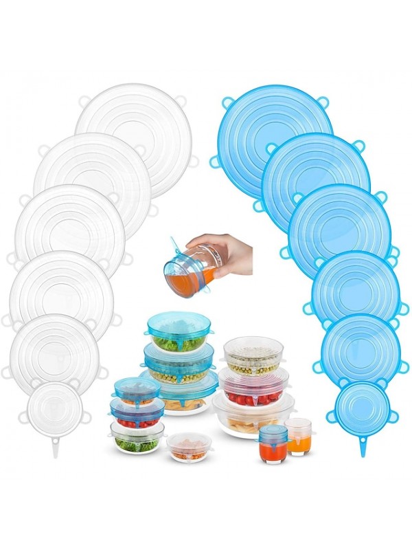 Silicone Stretch Lids 2 Color 24 Packs Zero Waste Reusable Silicon Container Lid for Cover Leftover Food and Fruit or Seal Bowl 6 12 Packs #7922814