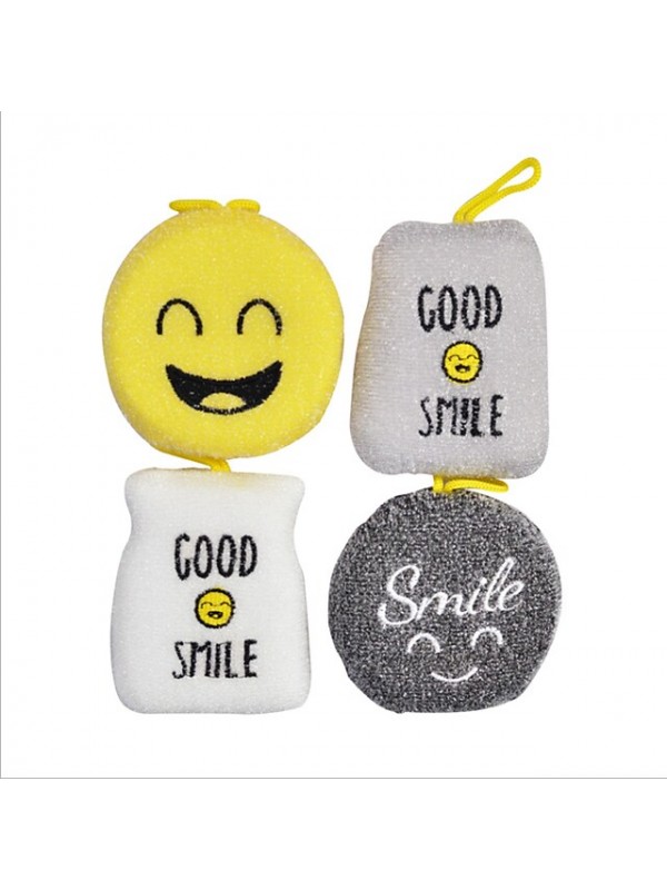 4 Pieces Set Cartoon Dishwashing Sponge Wiping Scouring Pad Decontamination Kitchen Supplies Brush Pot Double-sided Dishwashing Cloth Cleaning Brush #8813111