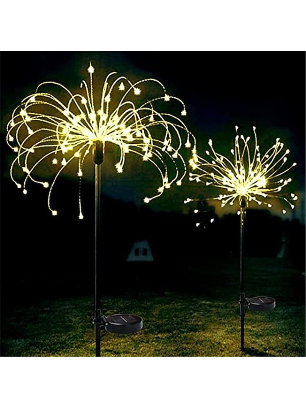 LED Solar Firework Lights Outdoor Solar Lights 2pcs Set Outdoor Waterproof Fairy Garland 90 120 150 LEDs Light String Garden Lawn Street Landscape Christmas Decoration #8573392