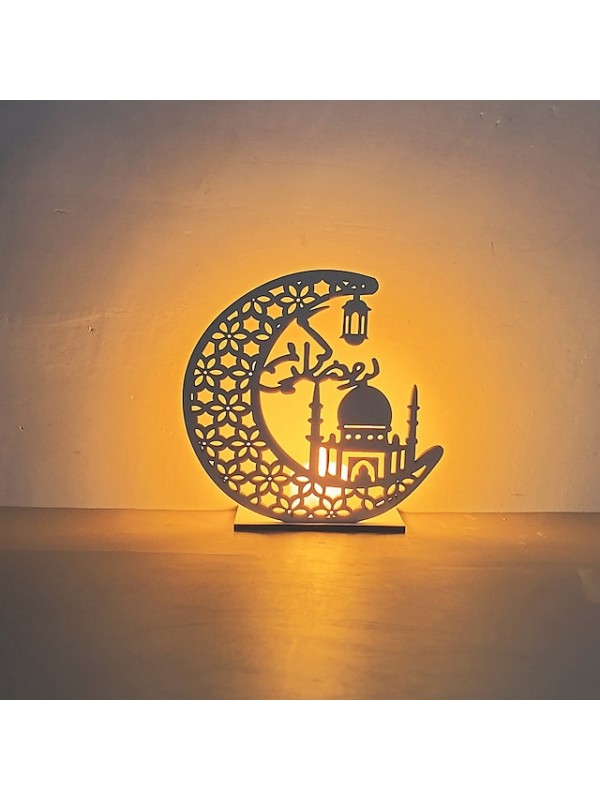 Ramadan Eid Mubarak Lights LED Wooden Night Light Decoration Lamp Star Moon Light Islamic Muslim Festival Home Decorations #9000651