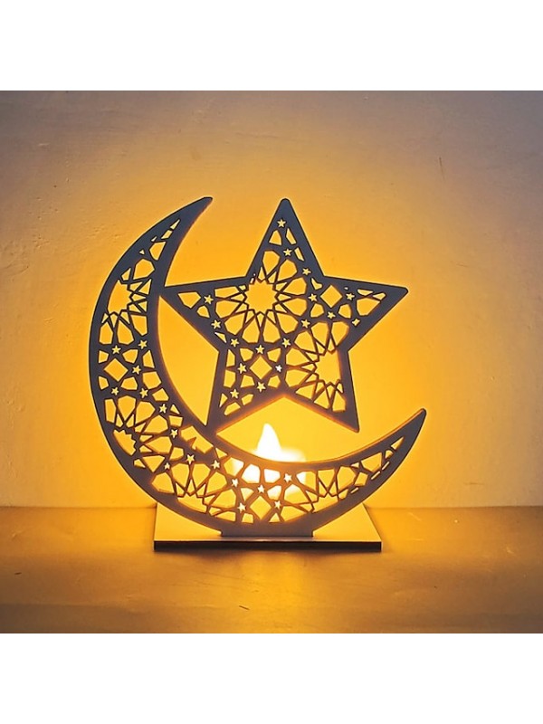 Ramadan Eid Mubarak Lights LED Wooden Night Light Decoration Lamp Star Moon Light Islamic Muslim Festival Home Decorations #9000651