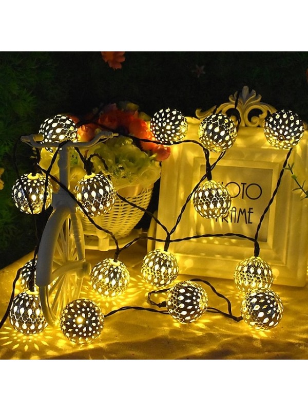 Outdoor Solar LED Wrought Iron Hollow String Lights IP65 Waterproof Ball Light Christmas Wedding Party Garden Holiday Decoration #8661652