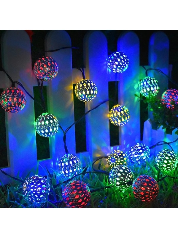 Outdoor Solar LED Wrought Iron Hollow String Lights IP65 Waterproof Ball Light Christmas Wedding Party Garden Holiday Decoration #8661652