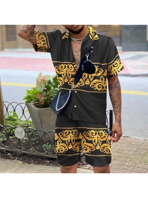 Men's Shirt Set 3D Print Floral Turndown Casual Holiday 3D Print Button-Down Short Sleeve Tops Casual Fashion Hawaiian Comfortable Black #8967674