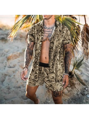 Men's Shirt Set 3D Print Floral Turndown Casual Holiday 3D Print Button-Down Short Sleeve Tops Casual Fashion Hawaiian Comfortable Gold #8967704