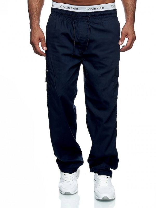 Men's Cargo Casual / Sporty Pants Trousers Drawstring Elastic Waist Full Length Pants Casual Sports Inelastic Solid Color Outdoor Sports Mid Waist Blue Black Dark Gray Brown Navy Blue S M L XL XXL #8792624