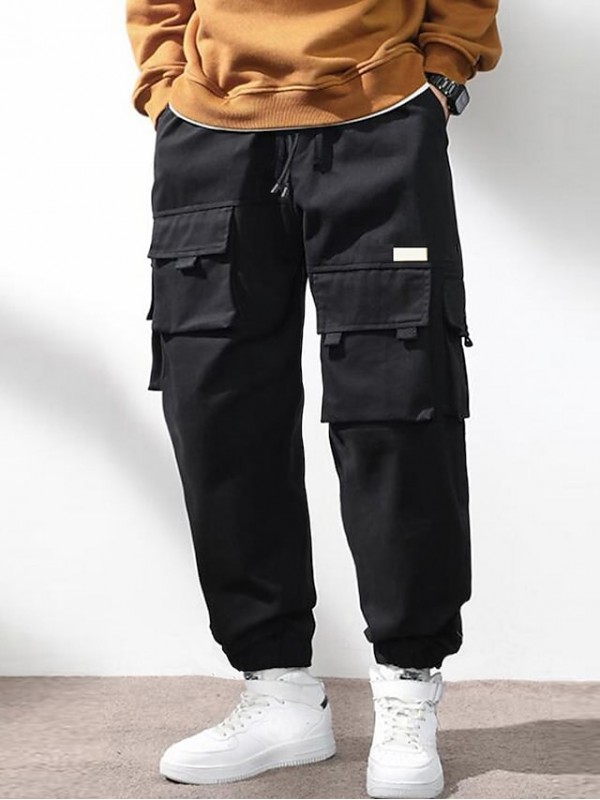 Men's Chic & Modern Casual Chinos Pants Solid Color Mid Waist Black S M L XL #9028469