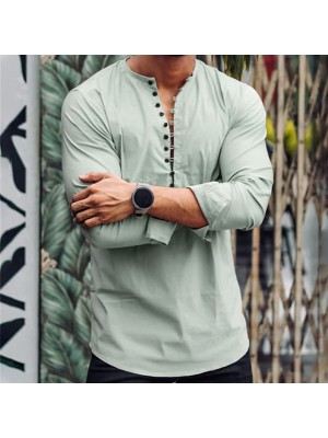 Men's Henley Shirt Solid Color Henley Street Casual Button-Down Long Sleeve Tops Casual Fashion Breathable Comfortable Green #9033266