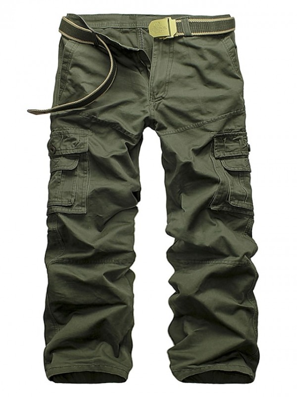 Men's Classic Cargo Pants Basic Casual Straight Trousers With Multiple Pockets Front Zipper And Button Daily Cotton Tactical Cargo Pants Solid Colored Outdoor Full Length Army Green Black Khaki Gray #8132630