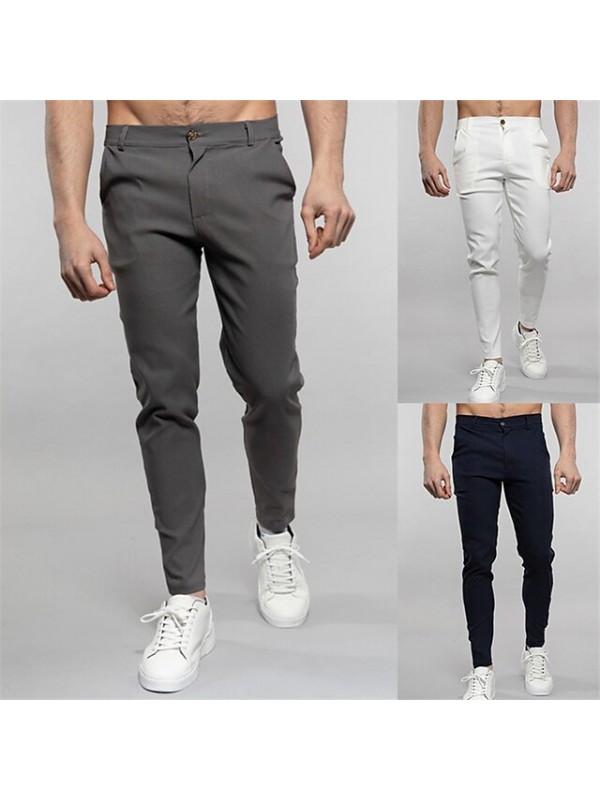 Men's Chic & Modern Chino Trousers Tapered pants Pocket Pants Casual Daily Micro-elastic Solid Color Breathable Lightweight Mid Waist White Black Grey Navy Blue M L XL XXL 3XL #8996492