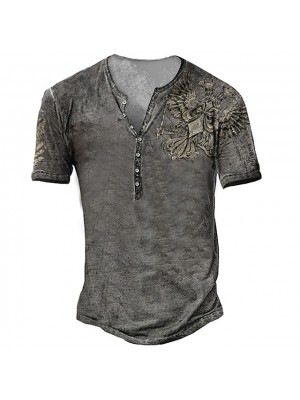 Men's Henley Shirt T shirt Tribal Graphic Prints Henley Casual Daily Button-Down Print Short Sleeve Tops Lightweight Breathable Big and Tall Gray #8995546