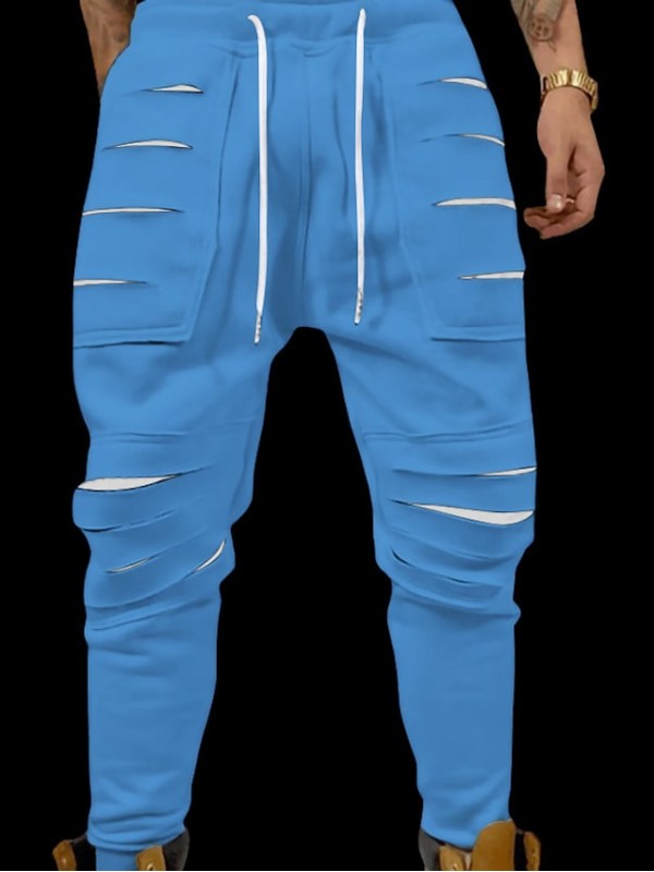 Men's Stylish Sporty Jogger Pants Drawstring Elastic Waist Full Length Pants Daily Sports Micro-elastic Solid Color Cotton Blend Breathable Soft Mid Waist Blue Black Gray Red White M L XL XXL 3XL #8692834