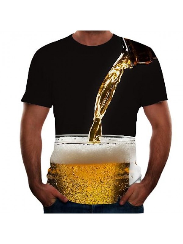 Men's Tee T shirt 3D Print Graphic 3D Beer Plus Size Round Neck Going out Weekend Short Sleeve Tops Basic Comfortable Big and Tall Black Pink Gold #7976062