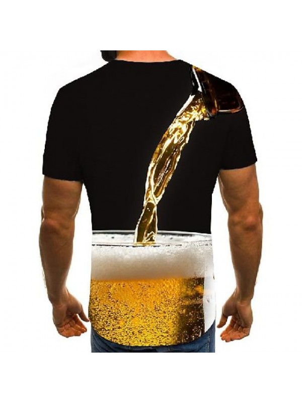 Men's Tee T shirt 3D Print Graphic 3D Beer Plus Size Round Neck Going out Weekend Short Sleeve Tops Basic Comfortable Big and Tall Black Pink Gold #7976062