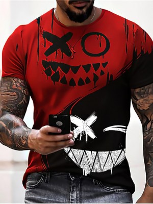 Men's Unisex Tee T shirt Shirt 3D Print Graphic Prints Emoji Face Crew Neck Daily Holiday Print Short Sleeve Tops Casual Designer Big and Tall Black / Red Wine Red / Summer #8744612