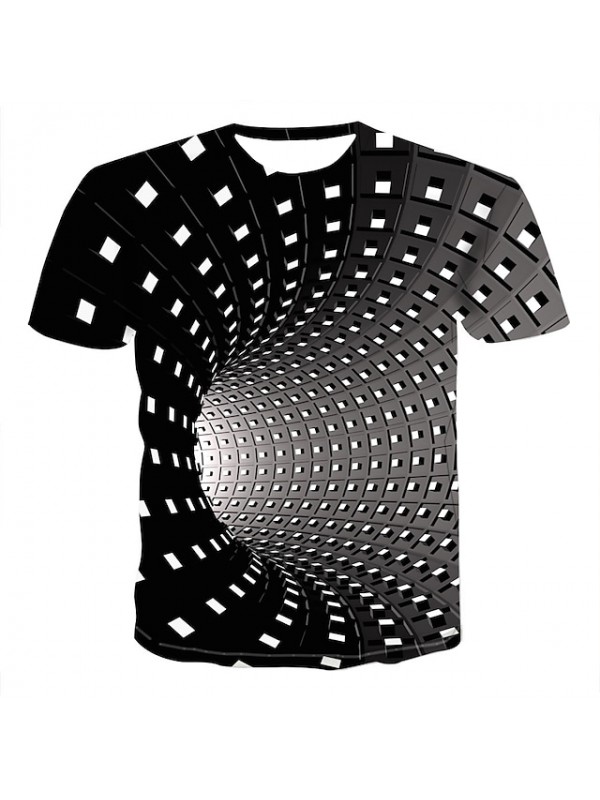 Men's Unisex Tee T shirt 3D Print Graphic Optical Illusion Plus Size Round Neck Party Casual Short Sleeve Tops Streetwear Punk & Gothic Green Blue Black / Summer #7352213