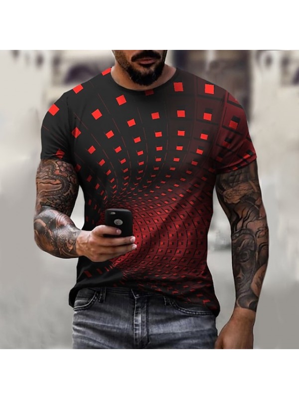 Men's Unisex Tee T shirt 3D Print Graphic Optical Illusion Plus Size Round Neck Party Casual Short Sleeve Tops Streetwear Punk & Gothic Green Blue Black / Summer #7352213