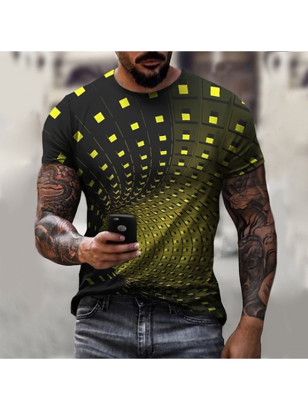 Men's Unisex Tee T shirt 3D Print Graphic Optical Illusion Plus Size Round Neck Party Casual Short Sleeve Tops Streetwear Punk & Gothic Green Blue Black / Summer #7352213