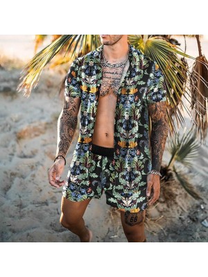 Men's Shirt Set 3D Print Floral Graphic Prints Turndown Casual Holiday 3D Print Button-Down Short Sleeve Tops Casual Fashion Hawaiian Comfortable Green #8967542