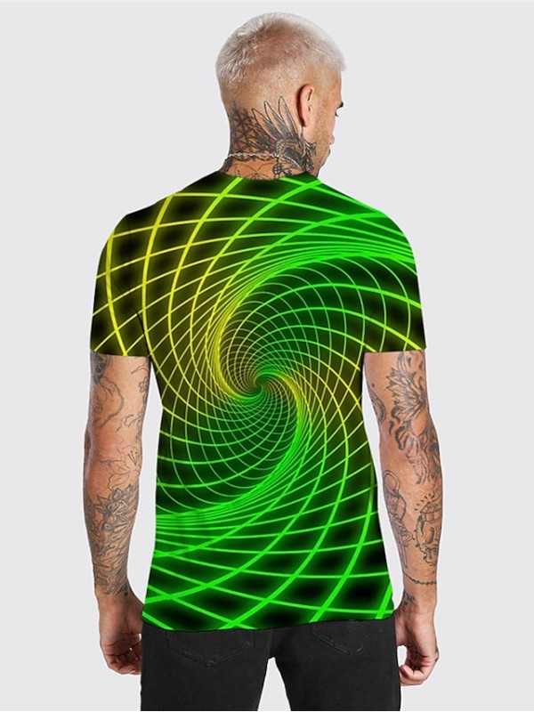 Men's Unisex Tee T shirt Shirt 3D Print Optical Illusion 3D Graphic Prints Crew Neck Daily Holiday Print Short Sleeve Tops Casual Designer Big and Tall Green Blue Black / Summer #8795574