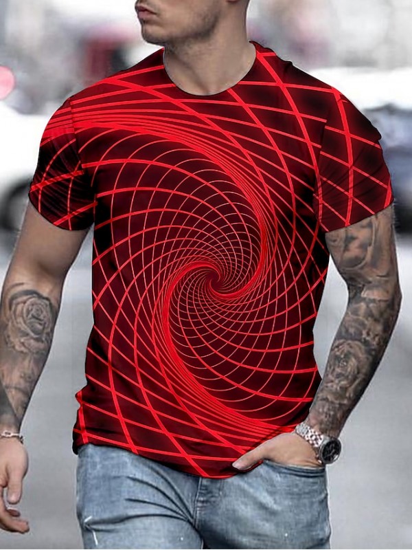 Men's Unisex Tee T shirt Shirt 3D Print Optical Illusion 3D Graphic Prints Crew Neck Daily Holiday Print Short Sleeve Tops Casual Designer Big and Tall Green Blue Black / Summer #8795574