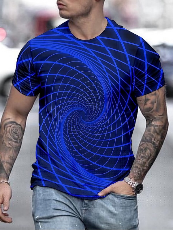 Men's Unisex Tee T shirt Shirt 3D Print Optical Illusion 3D Graphic Prints Crew Neck Daily Holiday Print Short Sleeve Tops Casual Designer Big and Tall Green Blue Black / Summer #8795574