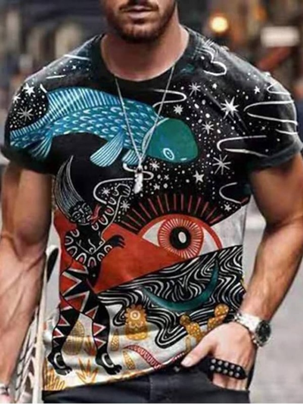 Men's Tee T shirt 3D Print Graphic Plus Size Crew Neck Casual Daily Short Sleeve Tops Basic Vintage Designer Slim Fit A B C / Summer #8676691