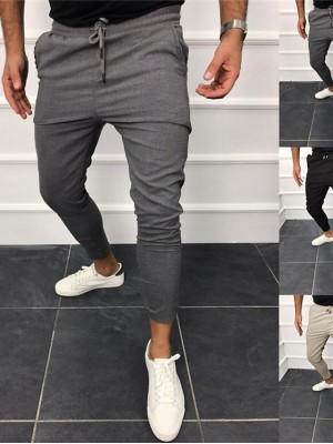 Men's Casual Trousers Chinos Pocket Elastic Waist Elastic Drawstring Design Full Length Pants Casual Daily Micro-elastic Solid Color Breathable Outdoor Mid Waist Black Khaki Dark Gray L XL XXL 3XL #8906035