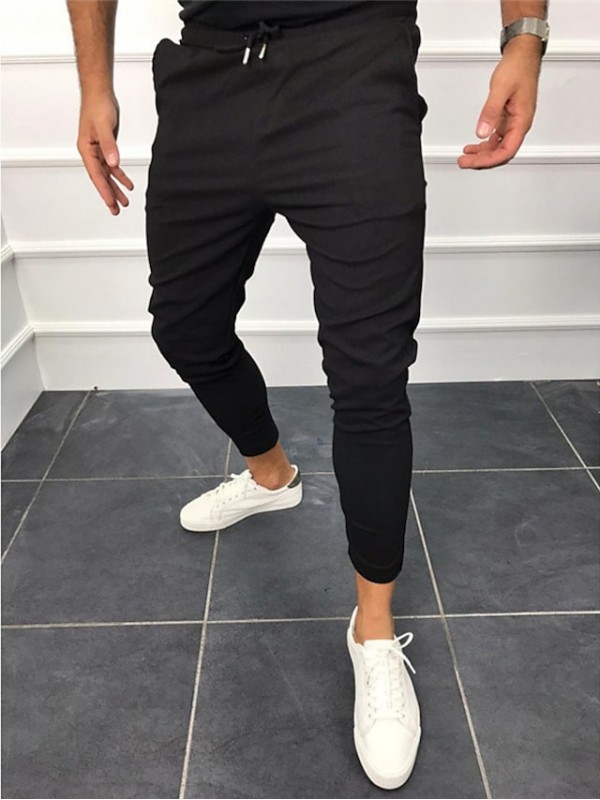 Men's Casual Trousers Chinos Pocket Elastic Waist Elastic Drawstring Design Full Length Pants Casual Daily Micro-elastic Solid Color Breathable Outdoor Mid Waist Black Khaki Dark Gray L XL XXL 3XL #8906035