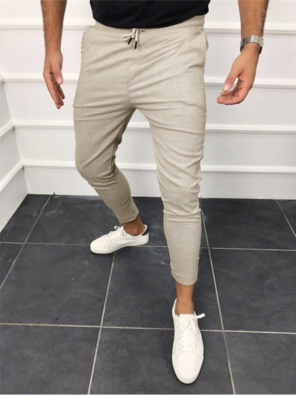 Men's Casual Trousers Chinos Pocket Elastic Waist Elastic Drawstring Design Full Length Pants Casual Daily Micro-elastic Solid Color Breathable Outdoor Mid Waist Black Khaki Dark Gray L XL XXL 3XL #8906035