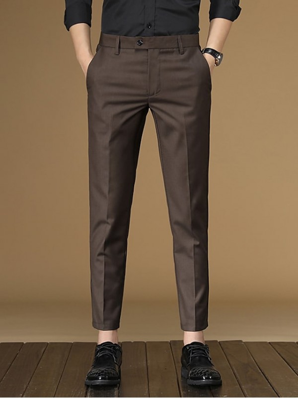 Men's Formal Fashion Dress Pants Trousers Tapered pants Pocket Ankle-Length Pants Business Casual Micro-elastic Solid Color Breathable Outdoor Mid Waist Blue Black Grey Khaki Light Grey 31 32 33 34 36 #9025034