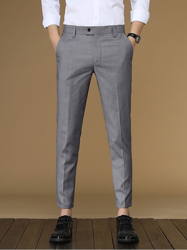 Men's Formal Fashion Dress Pants Trousers Tapered pants Pocket Ankle-Length Pants Business Casual Micro-elastic Solid Color Breathable Outdoor Mid Waist Blue Black Grey Khaki Light Grey 31 32 33 34 36 #9025034