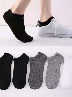 Men's All Socks Solid Colored Socks Thin Black 5 Pairs #8628101