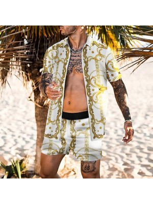 Men's Shirt Set 3D Print Chains Print Turndown Casual Holiday 3D Print Button-Down Short Sleeve Tops Casual Fashion Hawaiian Comfortable Yellow #8967641