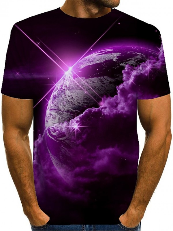 Men's Unisex Tee T shirt 3D Print Print Graphic Interstellar Plus Size Round Neck Causal Daily Short Sleeve Tops Vintage Novelty Green Blue Purple #8016754