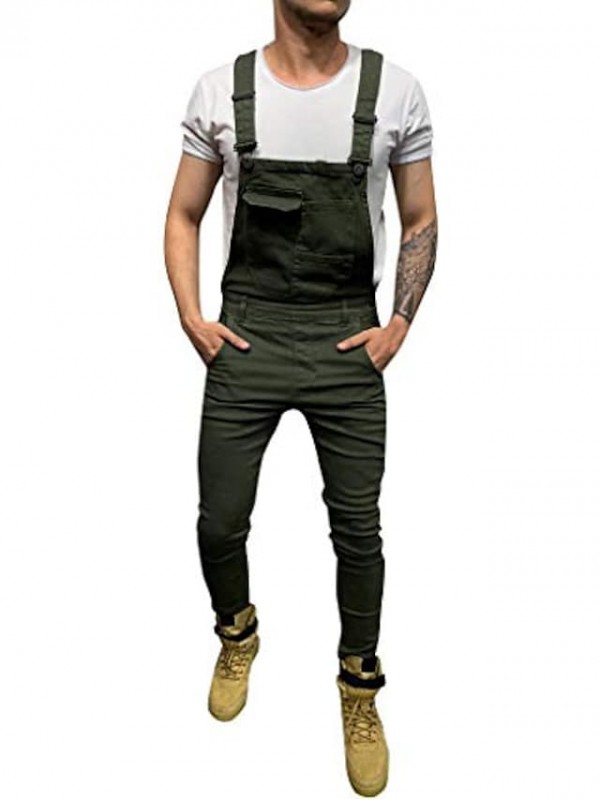 Men's Jeans Overalls Stylish Pants Streetwear Denim Pants Daily WorkWear Pants Jumpsuit Bib Overall Plain Solid Colored Pocket Wine Red Camouflage khaki Green White #8474601