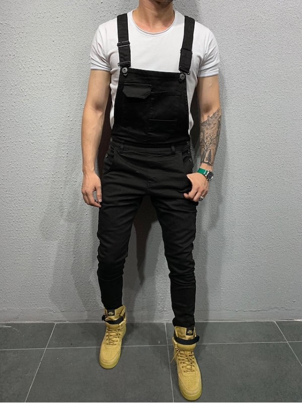 Men's Jeans Overalls Stylish Pants Streetwear Denim Pants Daily WorkWear Pants Jumpsuit Bib Overall Plain Solid Colored Pocket Wine Red Camouflage khaki Green White #8474601