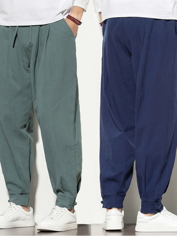 Men's Casual Sweatpants Drawstring Elastic Waist Full Length Pants Casual Daily Micro-elastic Solid Color Cotton Breathable Outdoor Mid Waist Gray Green Black Wine Light Grey Navy Blue M L XL XXL 3XL #8973298