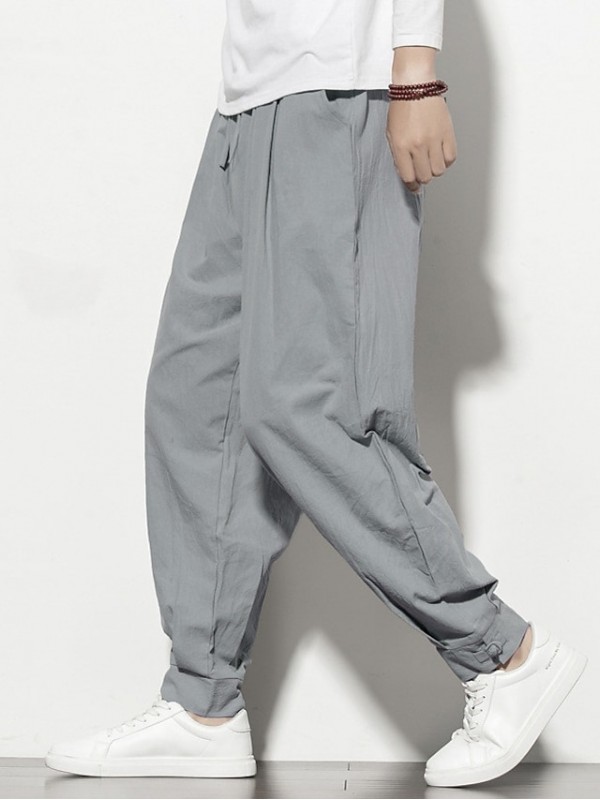 Men's Casual Sweatpants Drawstring Elastic Waist Full Length Pants Casual Daily Micro-elastic Solid Color Cotton Breathable Outdoor Mid Waist Gray Green Black Wine Light Grey Navy Blue M L XL XXL 3XL #8973298