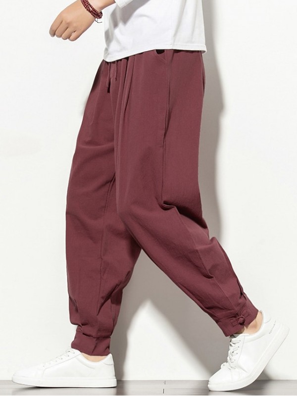 Men's Casual Sweatpants Drawstring Elastic Waist Full Length Pants Casual Daily Micro-elastic Solid Color Cotton Breathable Outdoor Mid Waist Gray Green Black Wine Light Grey Navy Blue M L XL XXL 3XL #8973298