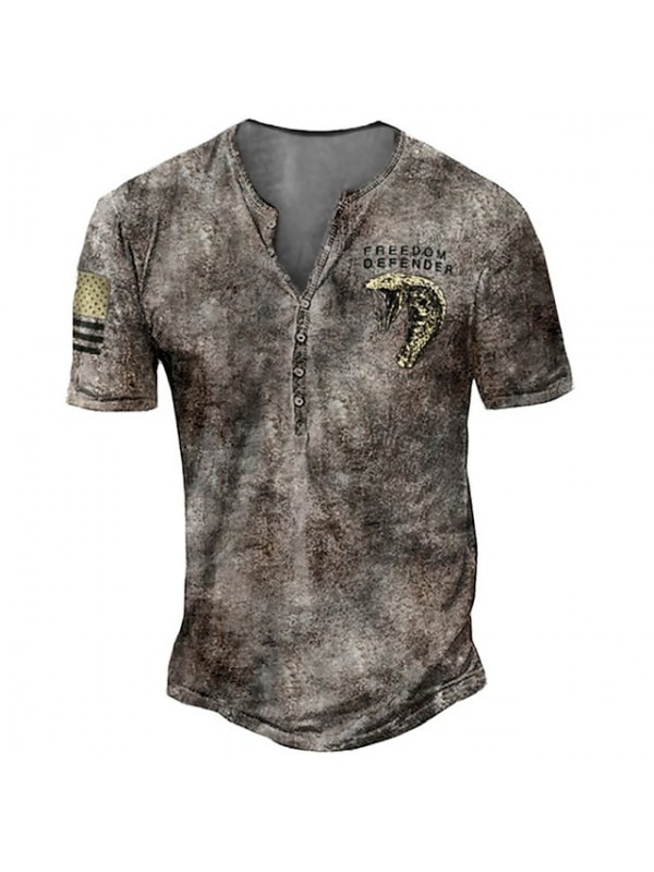 Men's Henley Shirt T shirt Graphic Prints Animal Henley Casual Daily Button-Down Print Short Sleeve Tops Lightweight Breathable Big and Tall White Gray Light gray / Summer #8995553